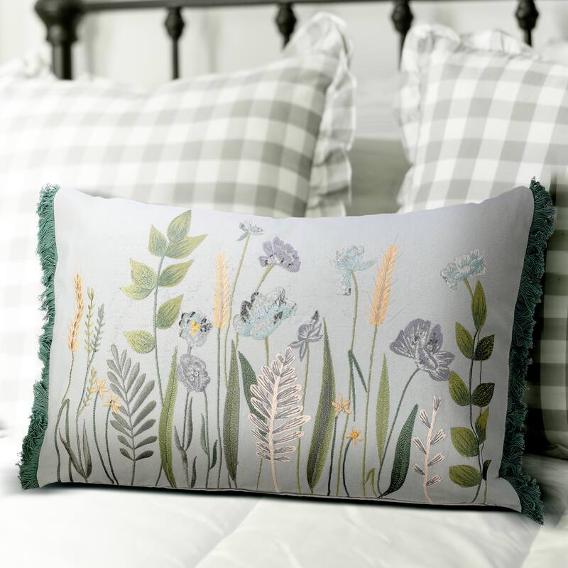 Embroidered Botanica Pillow With Fringe 12x20" On Sale Bed Bath